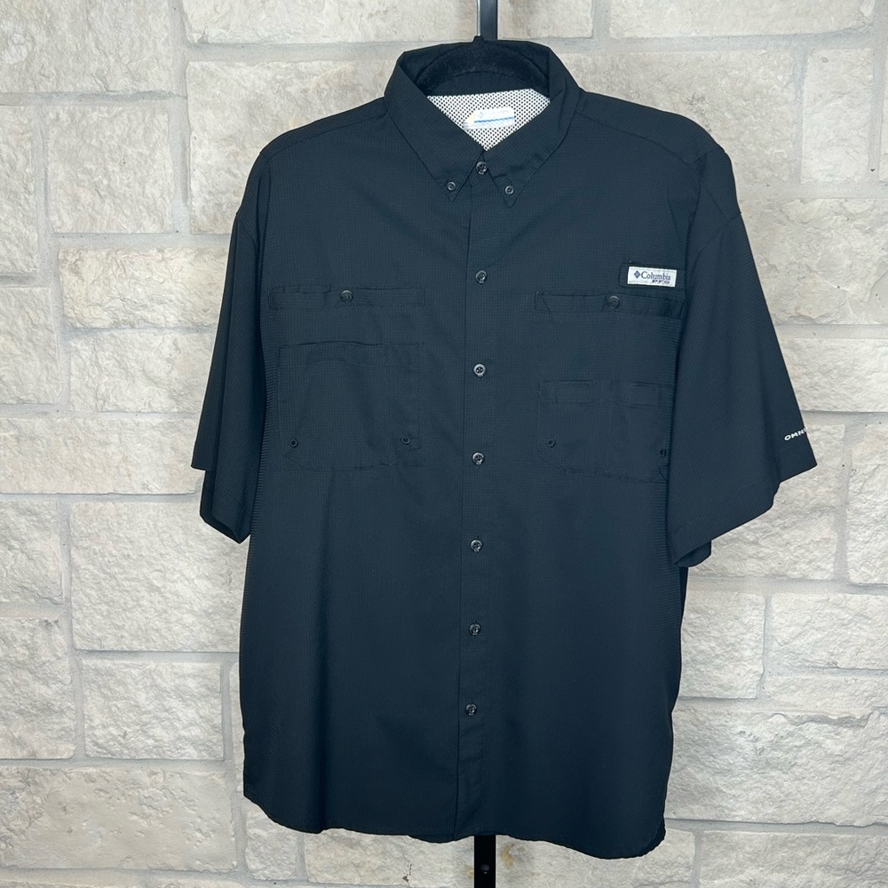 Columbia PFG Men’s Short Sleeve Button Down Omni Shade Wicking Size Medium Black